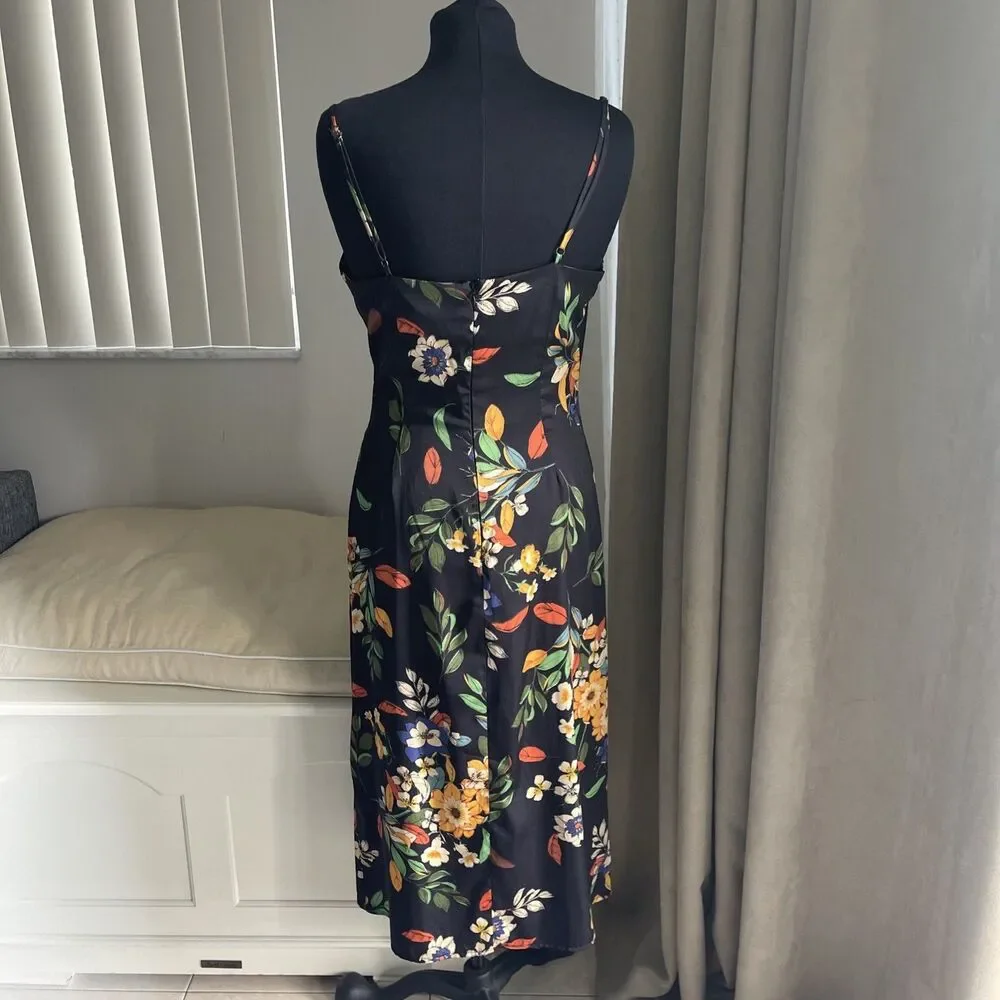 Pookie And Sebastian black floral Cowl Neck Midi Slit Dress M - Picture 4 of 11